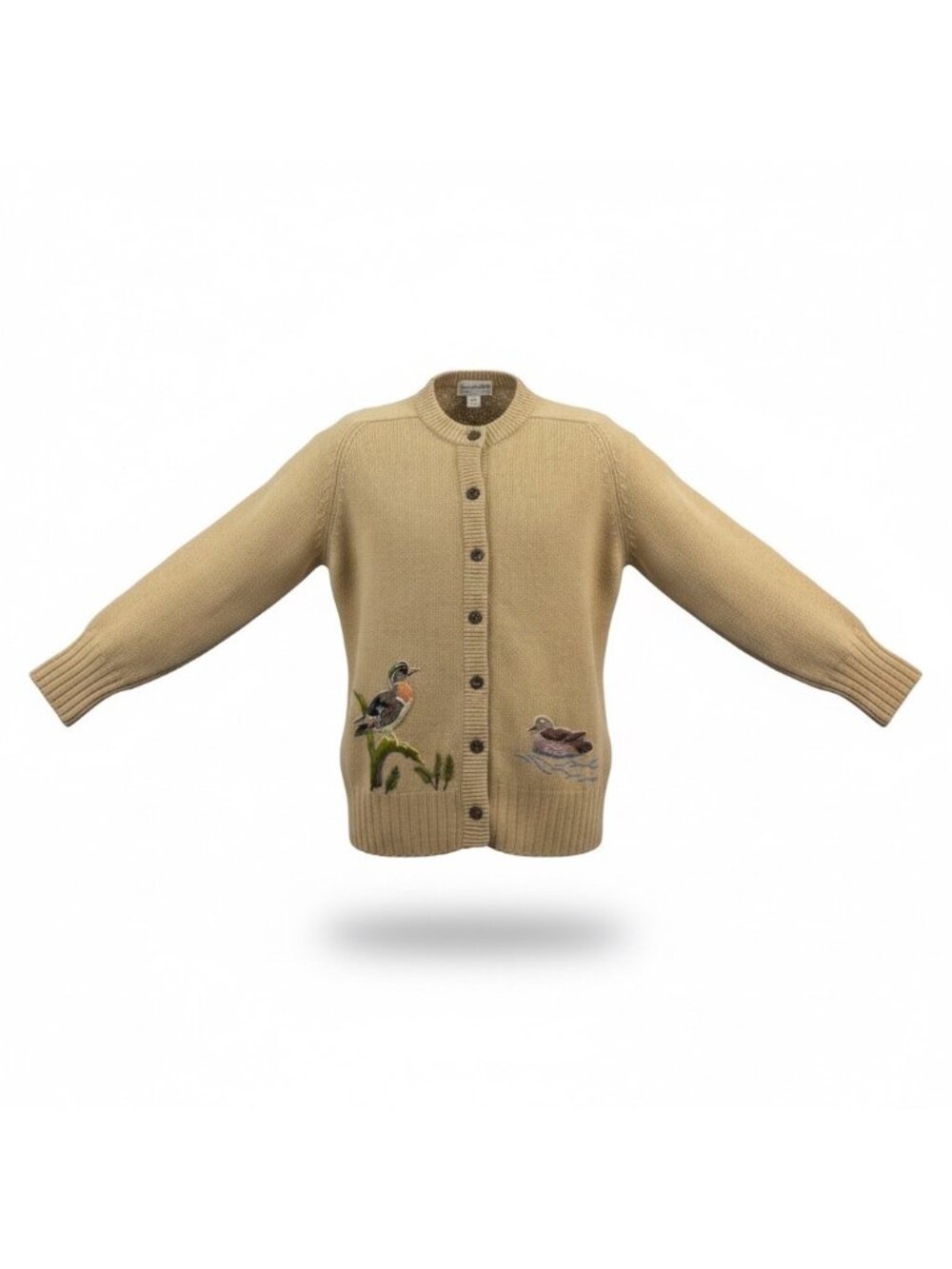 Abercrombie & Fitch Womens Tan Camel Cardigan Embroidered Mallard Duck Sz 38